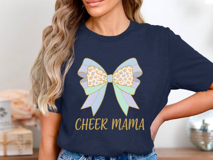 Cheer Mama Leopard Print Bow Tee - Pastel Sideline Sports Shirt
