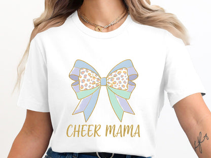 Cheer Mama Leopard Print Bow Tee - Pastel Sideline Sports Shirt
