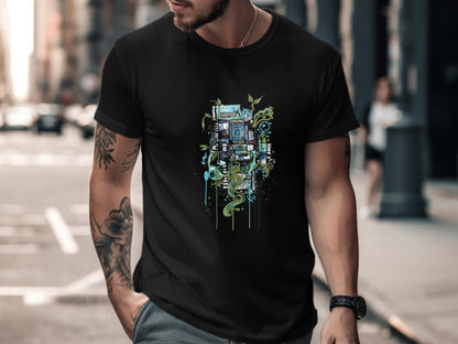 Techno-Nature Circuit Board & Vines Tee