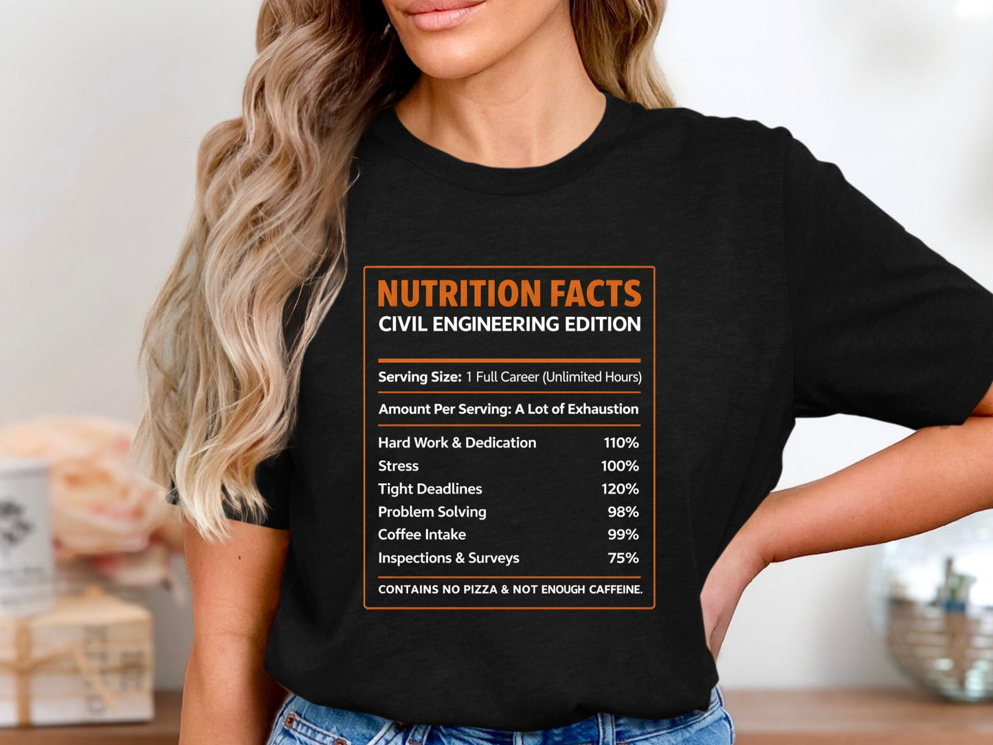Civil Engineering Nutrition Facts T-Shirt - Hard Work & Coffee Tee