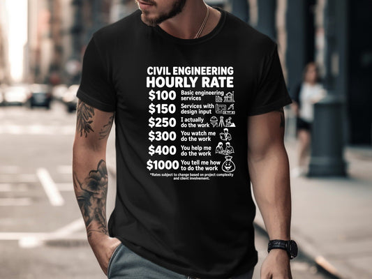 Civil Engineering Hourly Rate T-Shirt - Funny Consultant Fee Tee