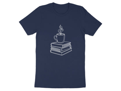 Minimalist Book Stack and Coffee Line Art Tee