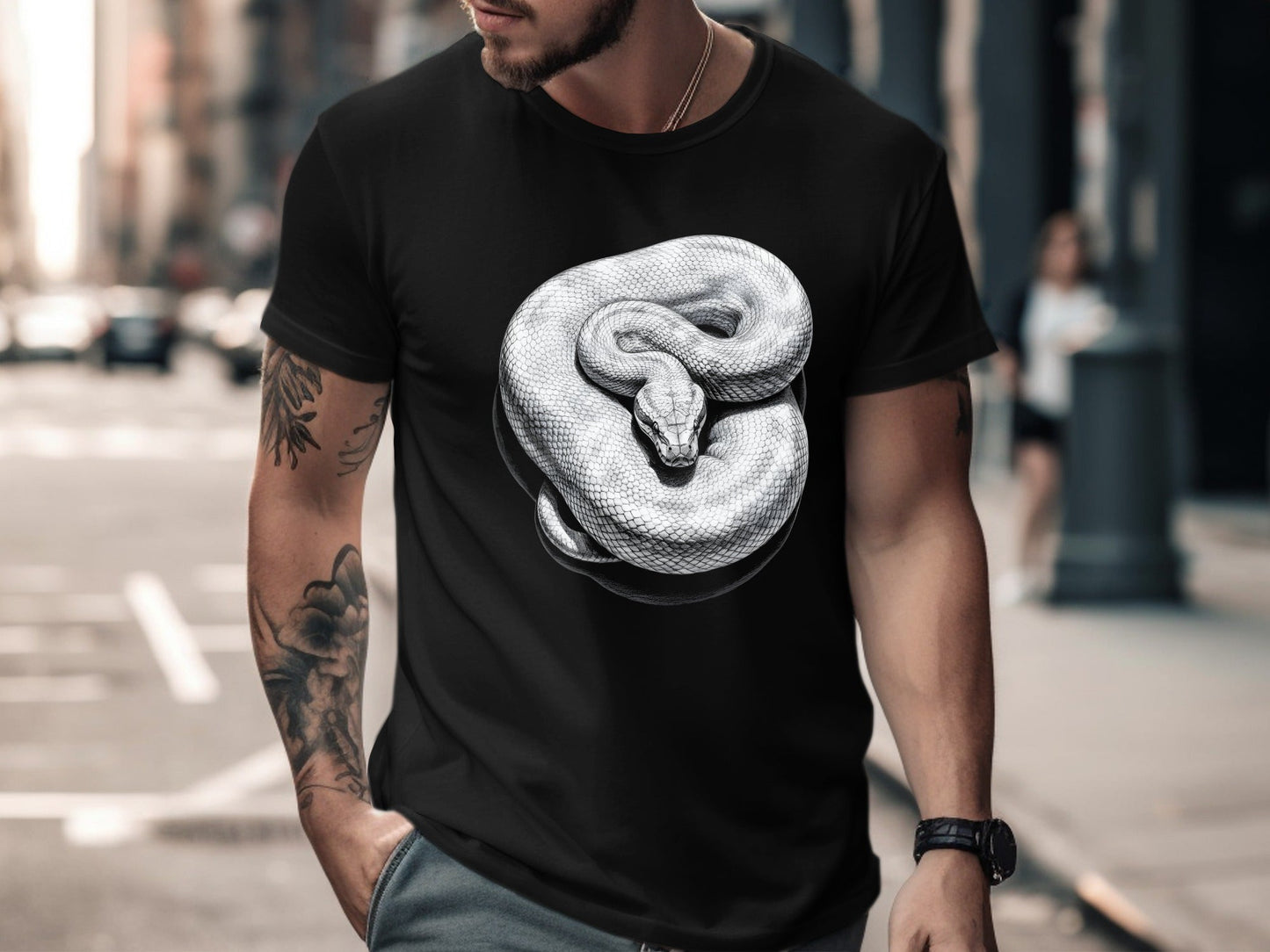 Coiled Snake Realistic Pencil Sketch T-Shirt