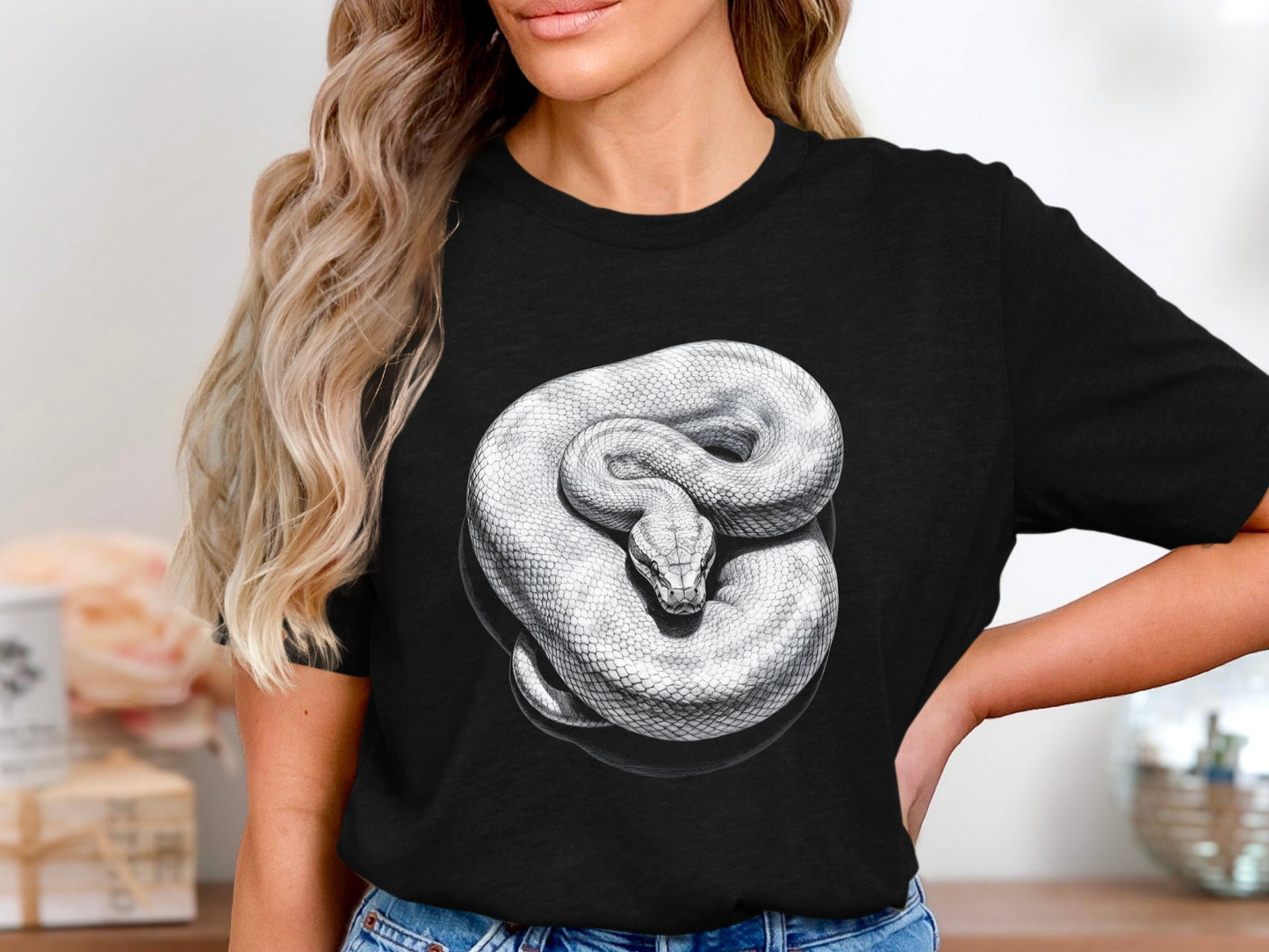 Coiled Snake Realistic Pencil Sketch T-Shirt