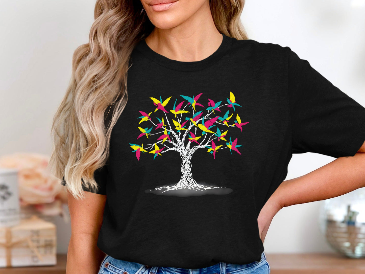 Colorful Birds of Paradise Tree Graphic Tee