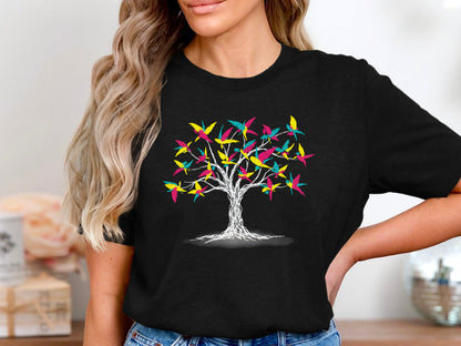 Colorful Birds of Paradise Tree Graphic Tee