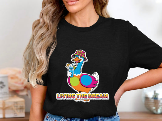 Living The Dream Colorful Cartoon Duck T-Shirt