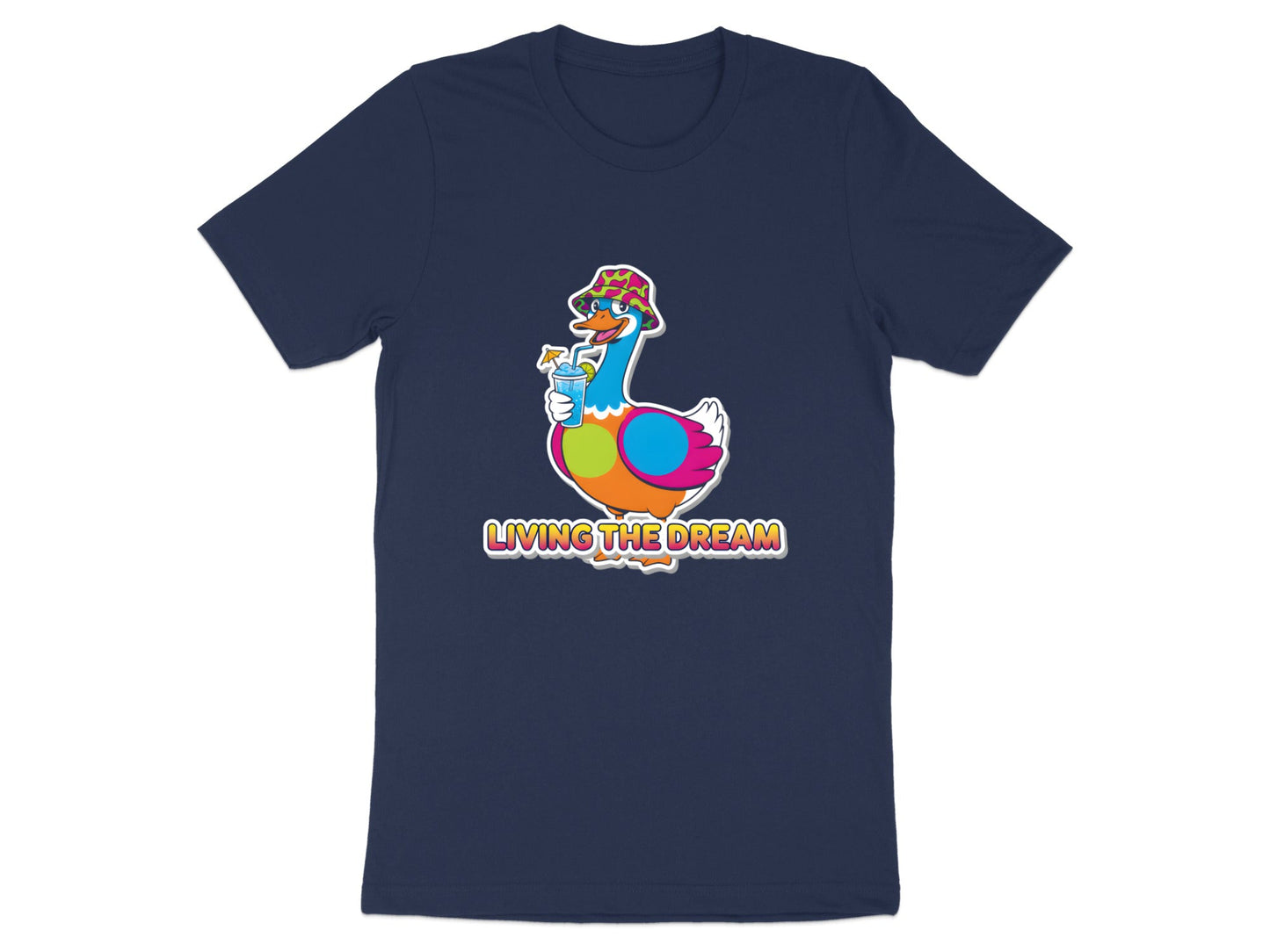 Living The Dream Colorful Cartoon Duck T-Shirt
