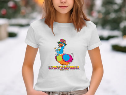 Living The Dream Colorful Cartoon Duck T-Shirt