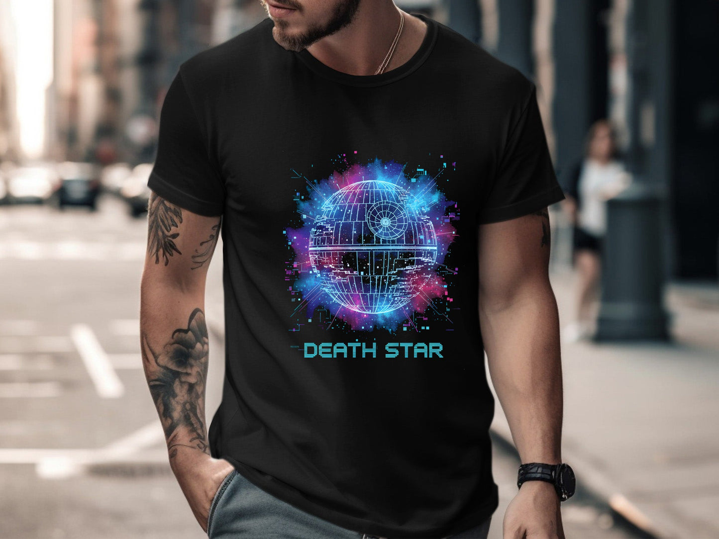 Neon Galactic Art Death Star Hologram Space T-Shirt