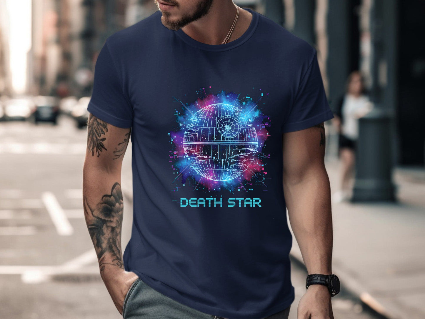 Neon Galactic Art Death Star Hologram Space T-Shirt