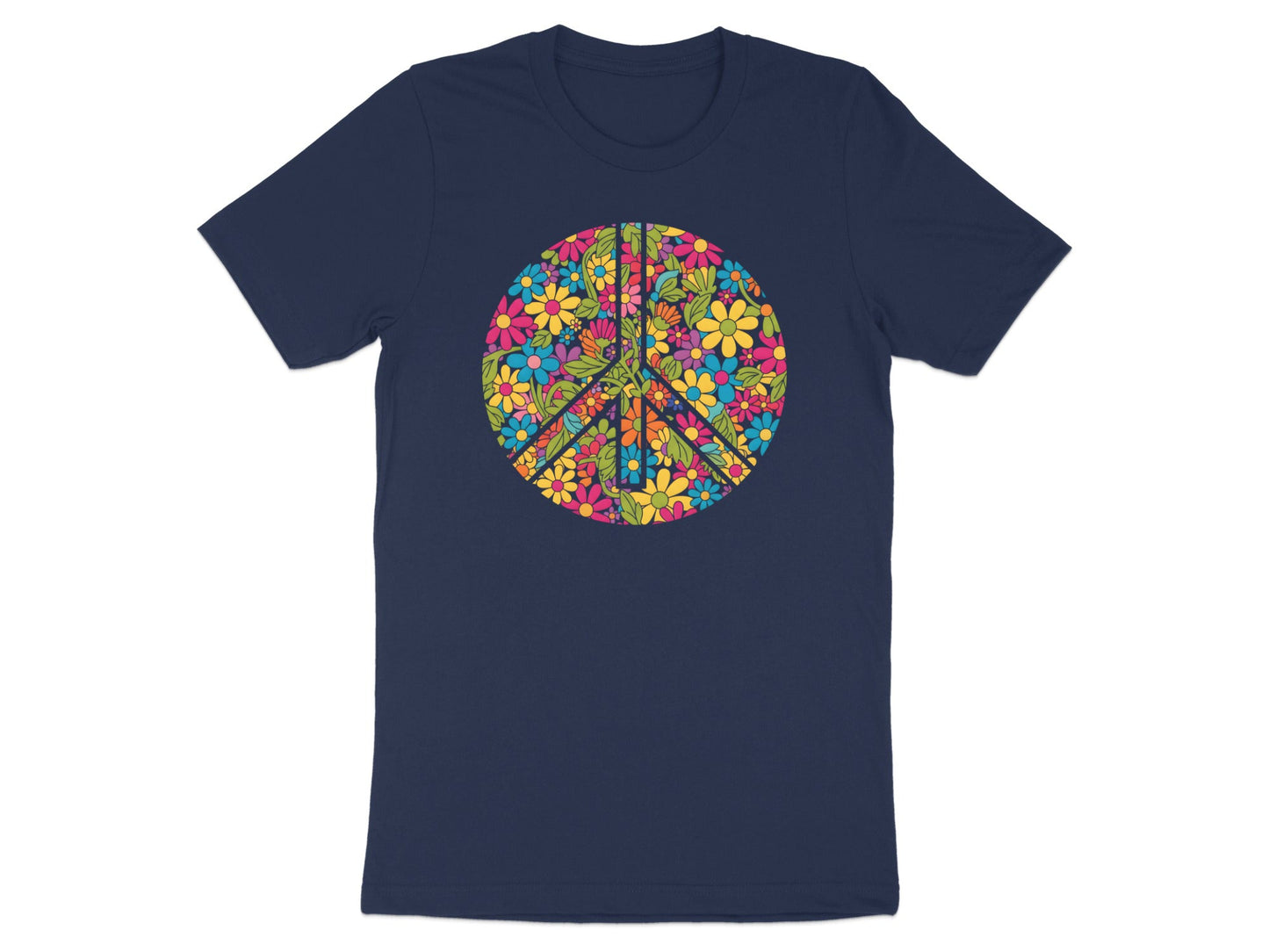 Retro Colorful Floral Peace Sign T-Shirt