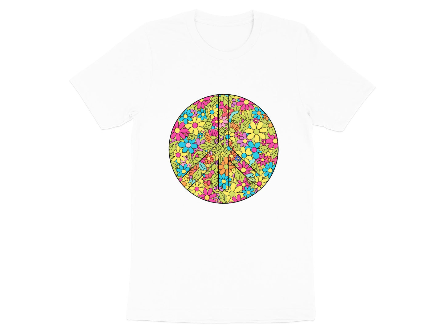 Retro Colorful Floral Peace Sign T-Shirt