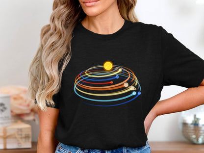 Minimalist Space Art Orbital Paths Solar System T-Shirt