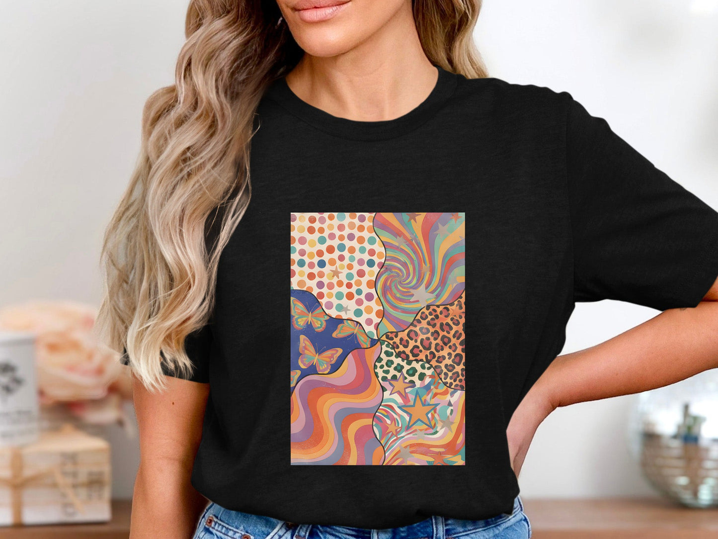Retro Groovy 70s Patchwork Collage T-Shirt