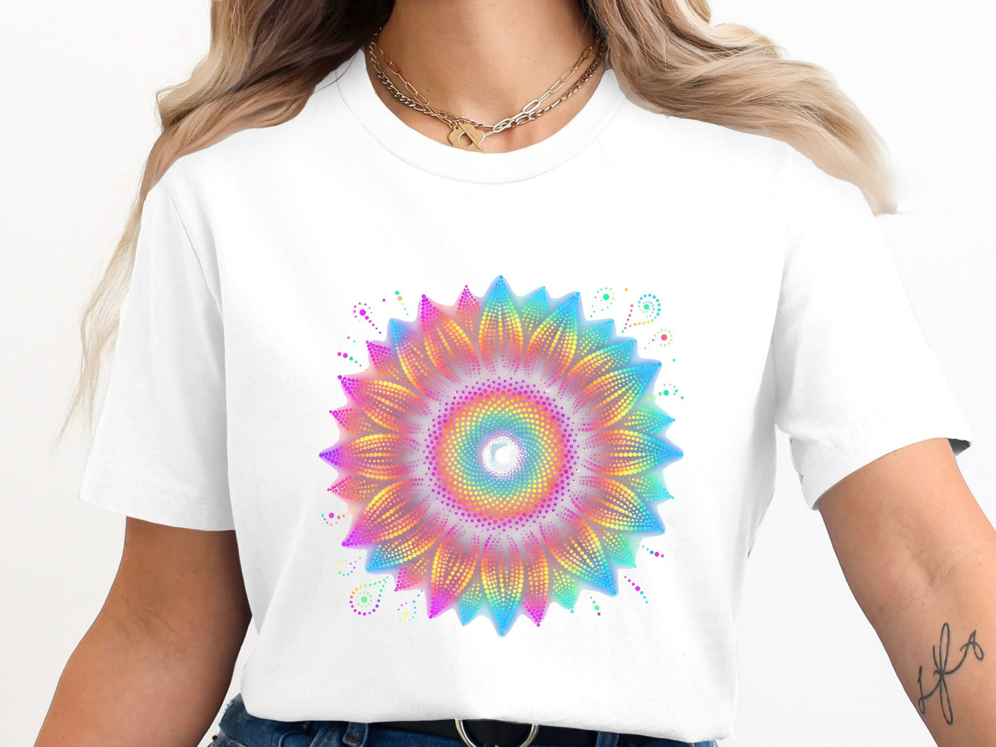 Rainbow Dot Art Flower Mandala T-Shirt