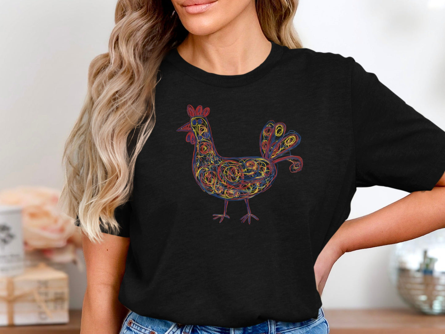 Abstract Scribble Rooster Art T-Shirt