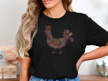 Abstract Scribble Rooster Art T-Shirt
