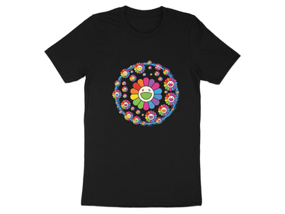Multi-Smiley Rainbow Floral Mandala White T-Shirt