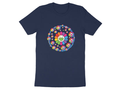 Multi-Smiley Rainbow Floral Mandala White T-Shirt