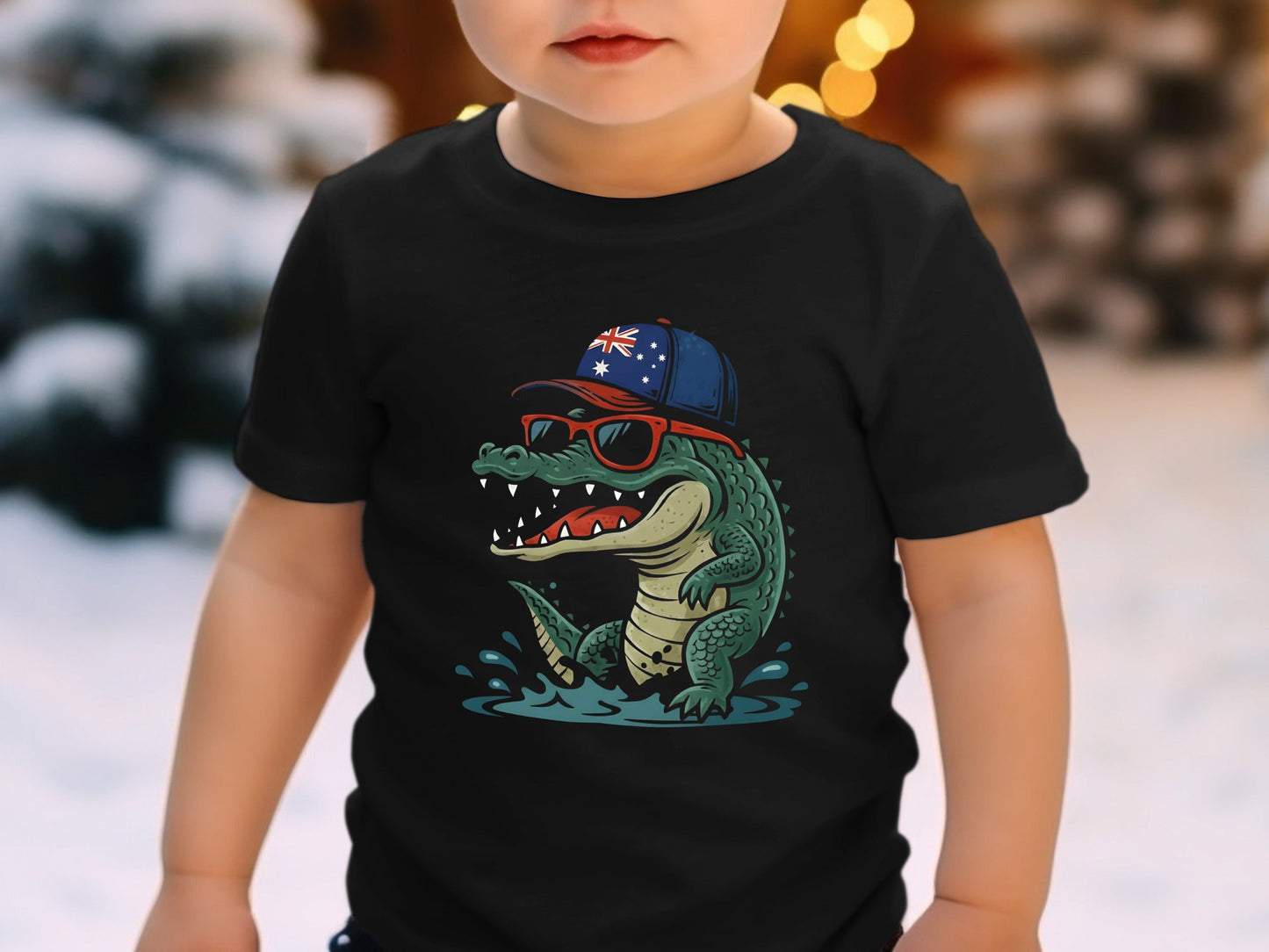 Cool Australian Crocodile T-Shirt - Aussie Flag Cap & Sunnies