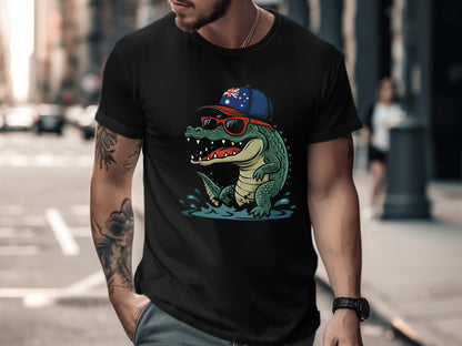 Cool Australian Crocodile T-Shirt - Aussie Flag Cap & Sunnies