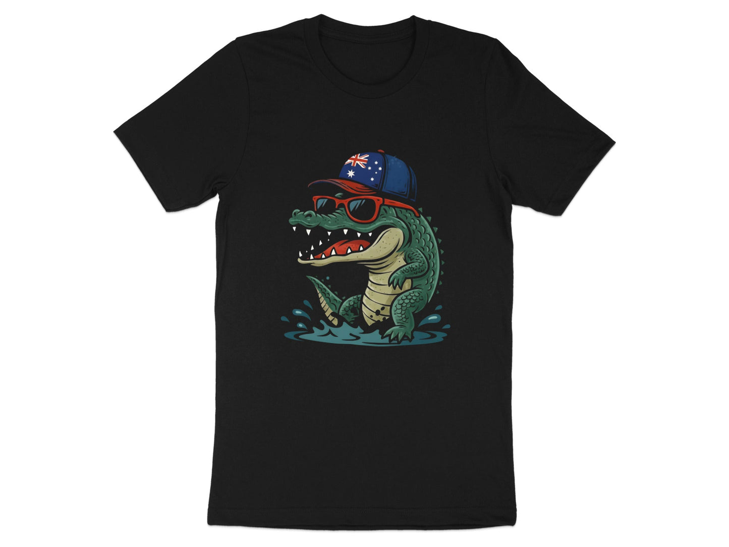 Cool Australian Crocodile T-Shirt - Aussie Flag Cap & Sunnies