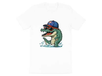 Cool Australian Crocodile T-Shirt - Aussie Flag Cap & Sunnies