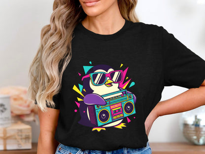 Radbeat Boombox Penguin T-Shirt - 90s Neon Retro Style