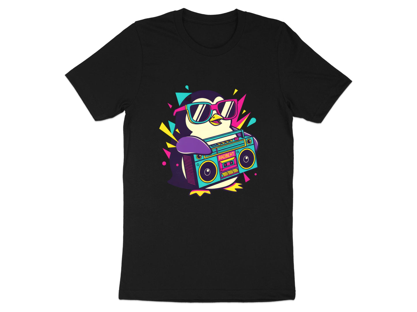 Radbeat Boombox Penguin T-Shirt - 90s Neon Retro Style
