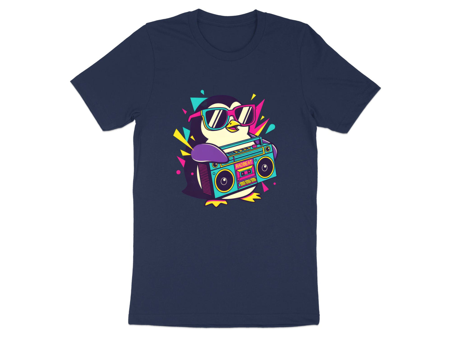 Radbeat Boombox Penguin T-Shirt - 90s Neon Retro Style