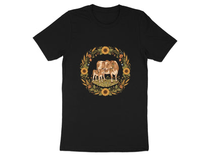 Cow and Calf Sunflower Wreath T-Shirt - Farmhouse Aesthetic