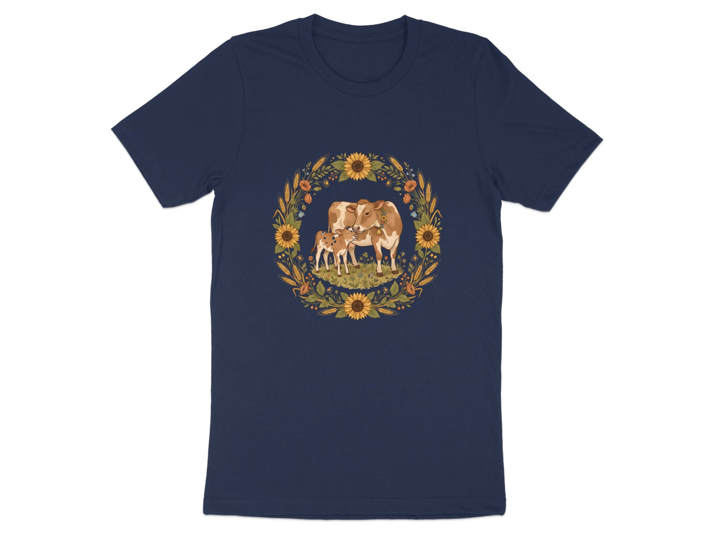 Cow and Calf Sunflower Wreath T-Shirt - Farmhouse Aesthetic