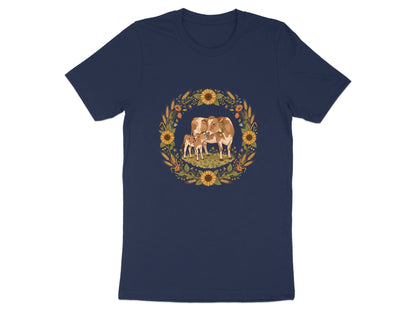 Cow and Calf Sunflower Wreath T-Shirt - Farmhouse Aesthetic