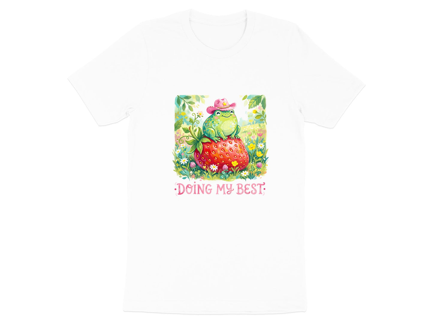 Doing My Best Cowboy Frog T-Shirt - Cottagecore Strawberry Art