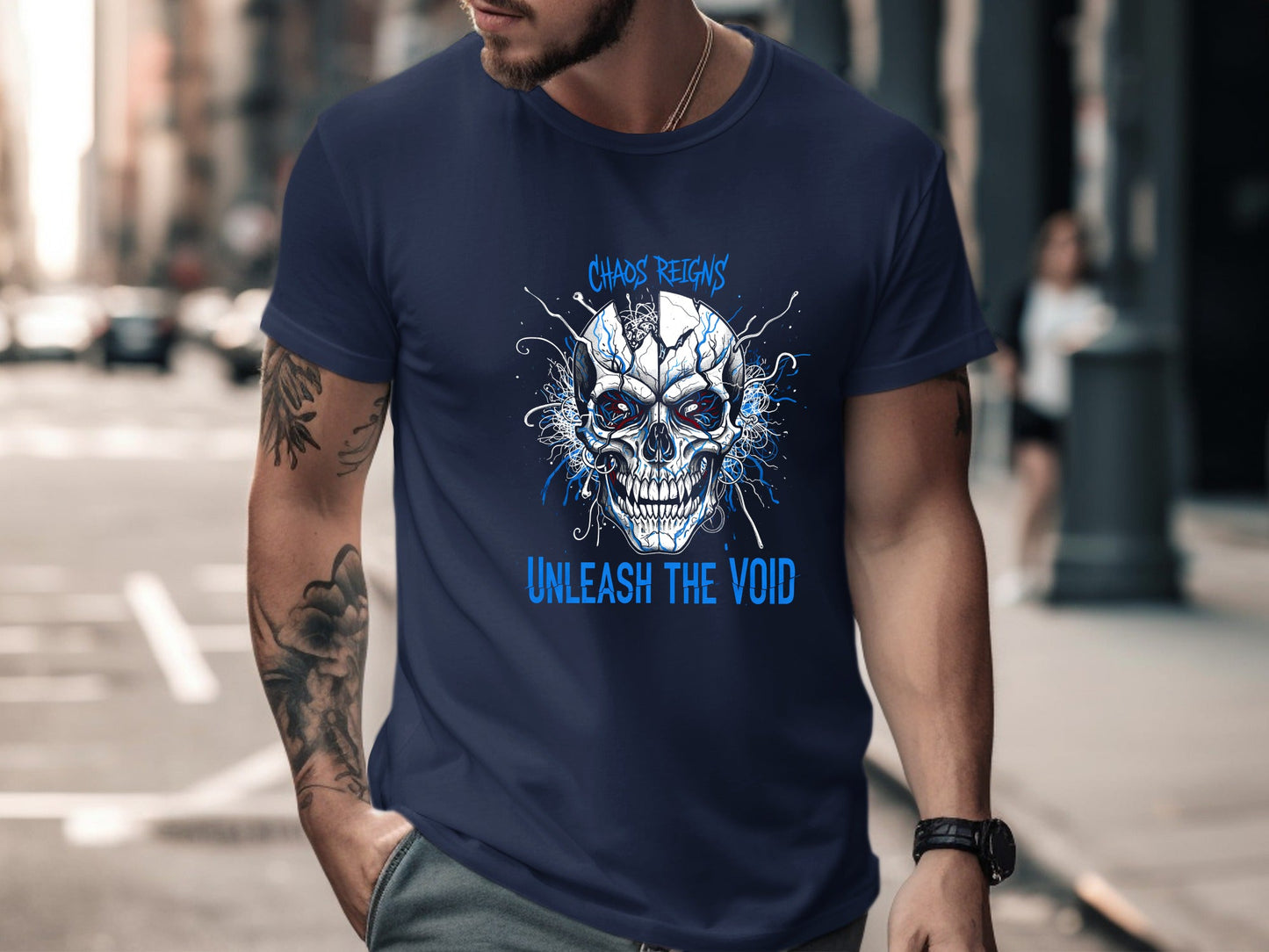 Chaos Reigns Electric Cyber Skull Graphic Tee