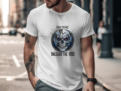 Chaos Reigns Electric Cyber Skull Graphic Tee