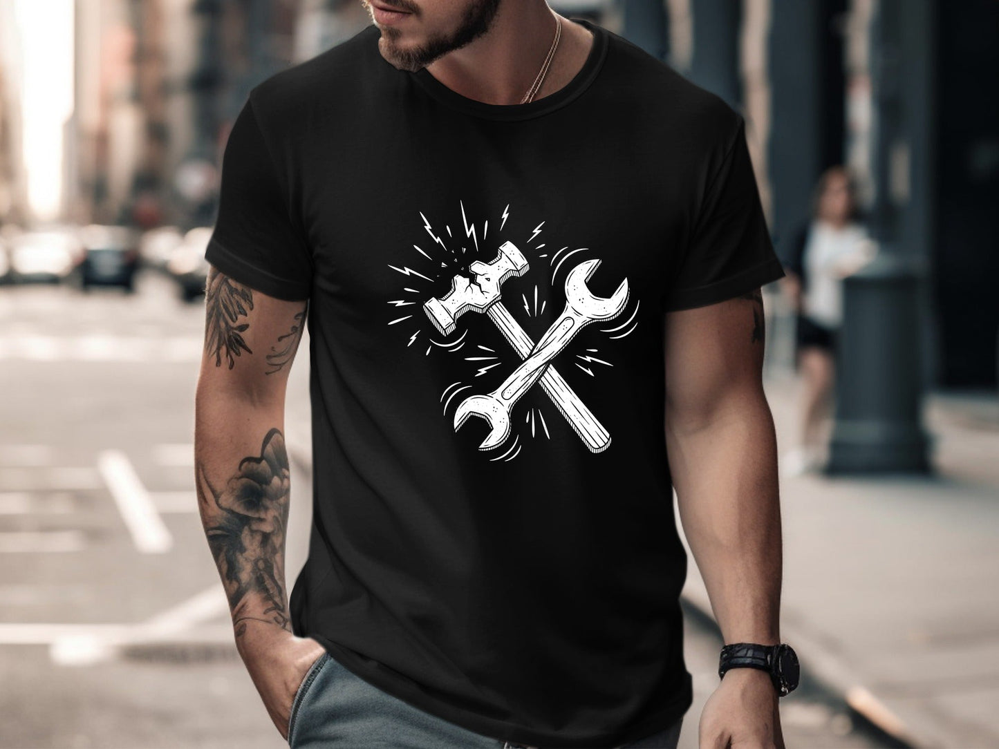 Broken Hammer and Wrench Crossed Graphic T-Shirt