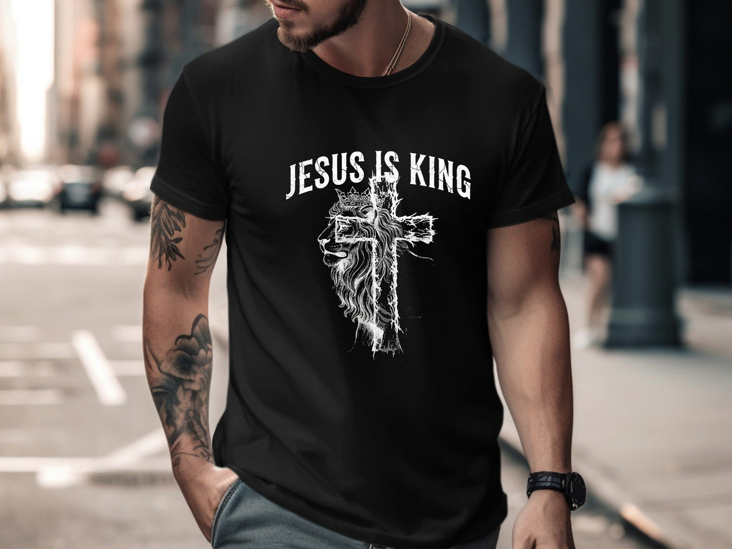 Jesus Is King Lion & Cross Graphic Tee