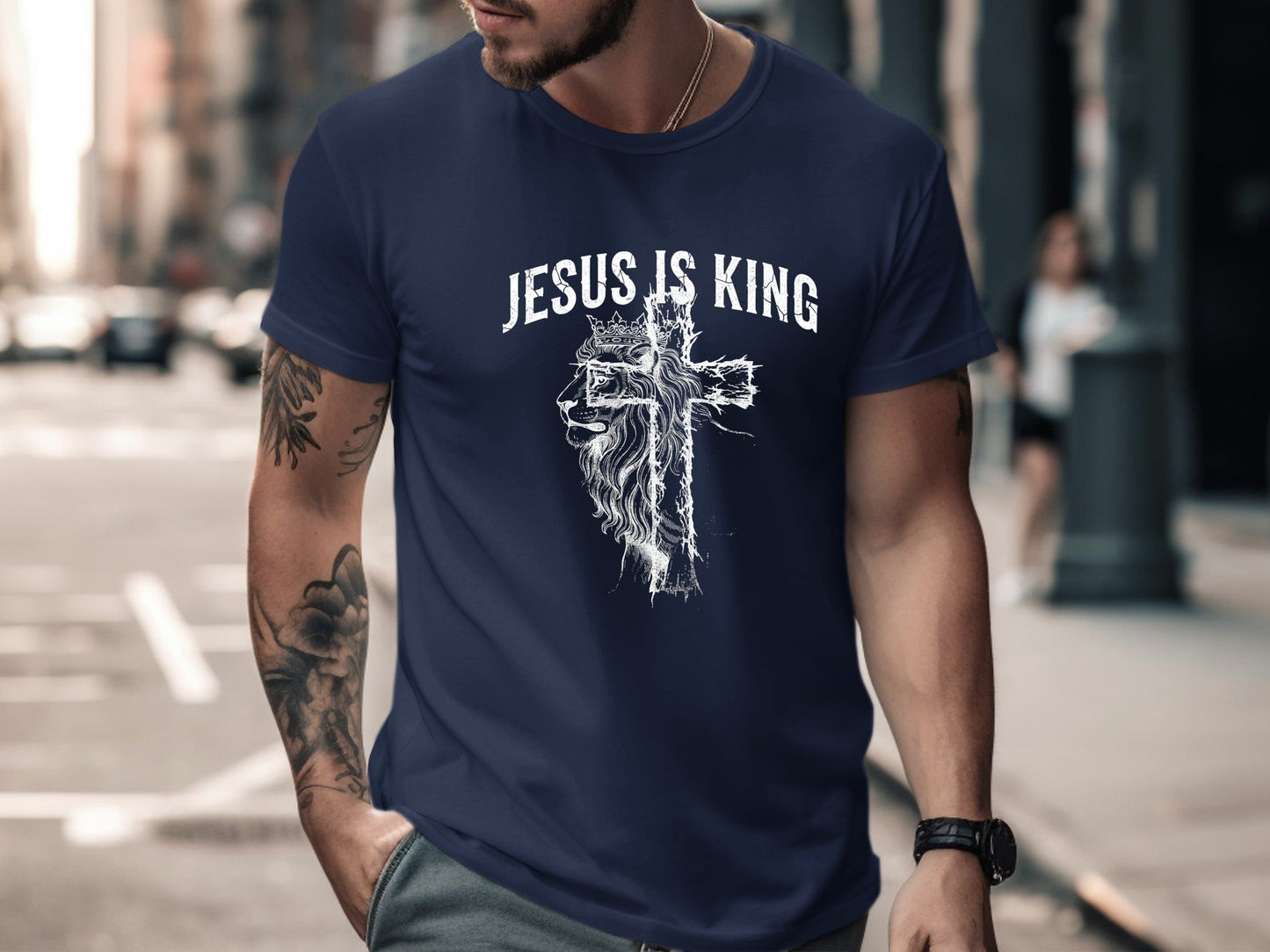 Jesus Is King Lion & Cross Graphic Tee