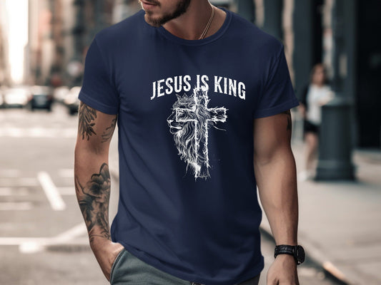 Jesus Is King Lion & Cross Graphic Tee