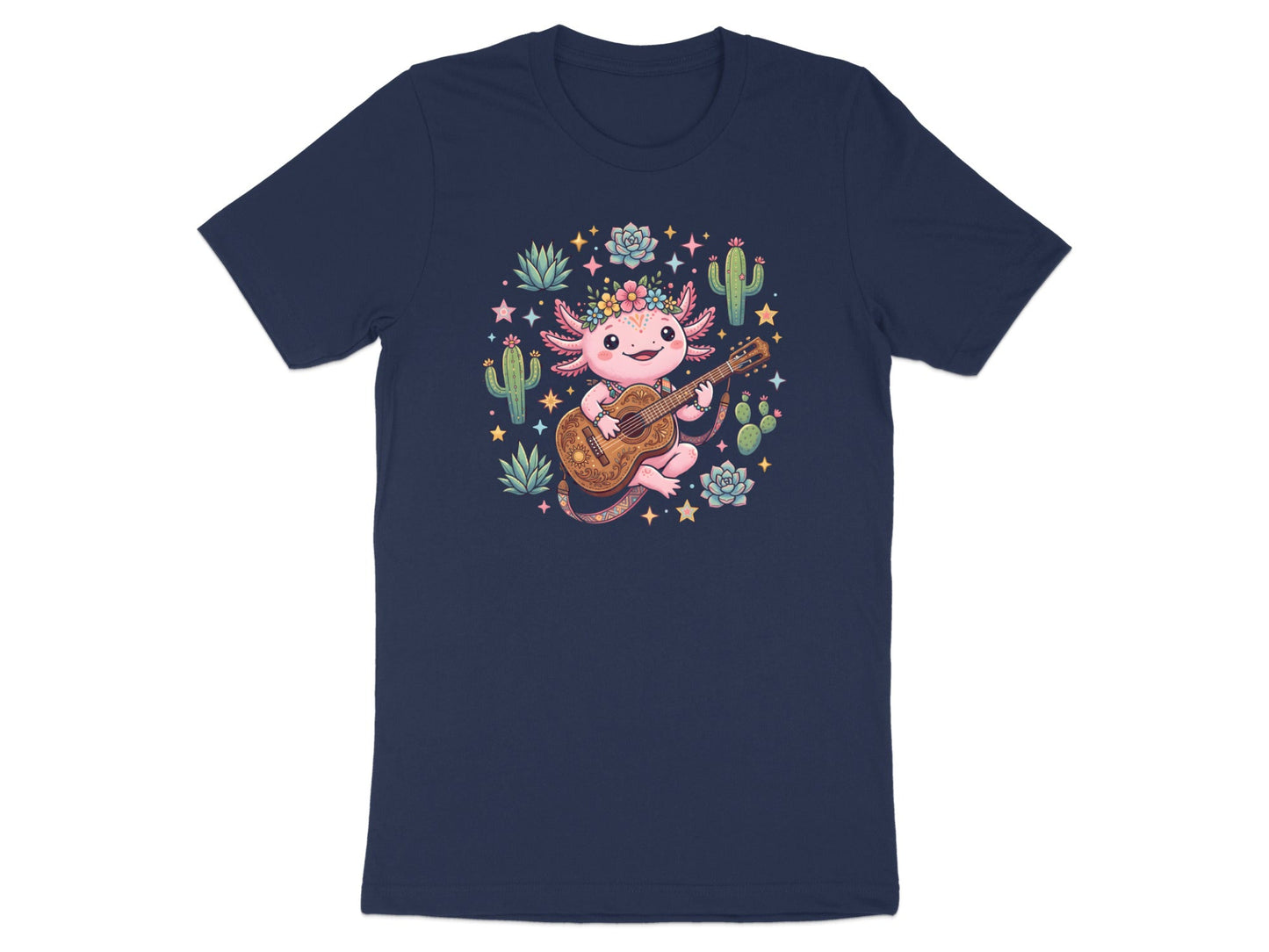 Cute Axolotl Playing Guitar T-Shirt - Kawaii Desert Vibe