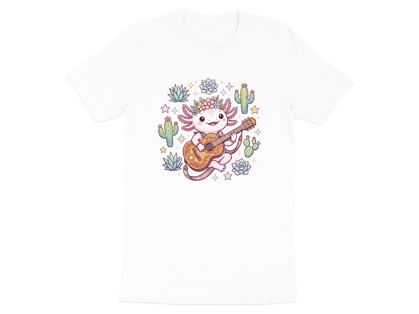 Cute Axolotl Playing Guitar T-Shirt - Kawaii Desert Vibe