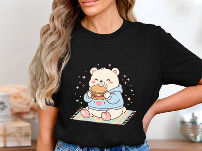 Cute Kawaii Polar Bear Eating Burger T-Shirt