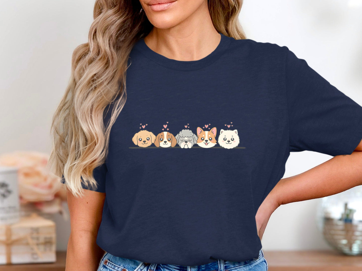Cute Cartoon Dogs 'Love' T-Shirt - Multiple Breed Puppy Graphic