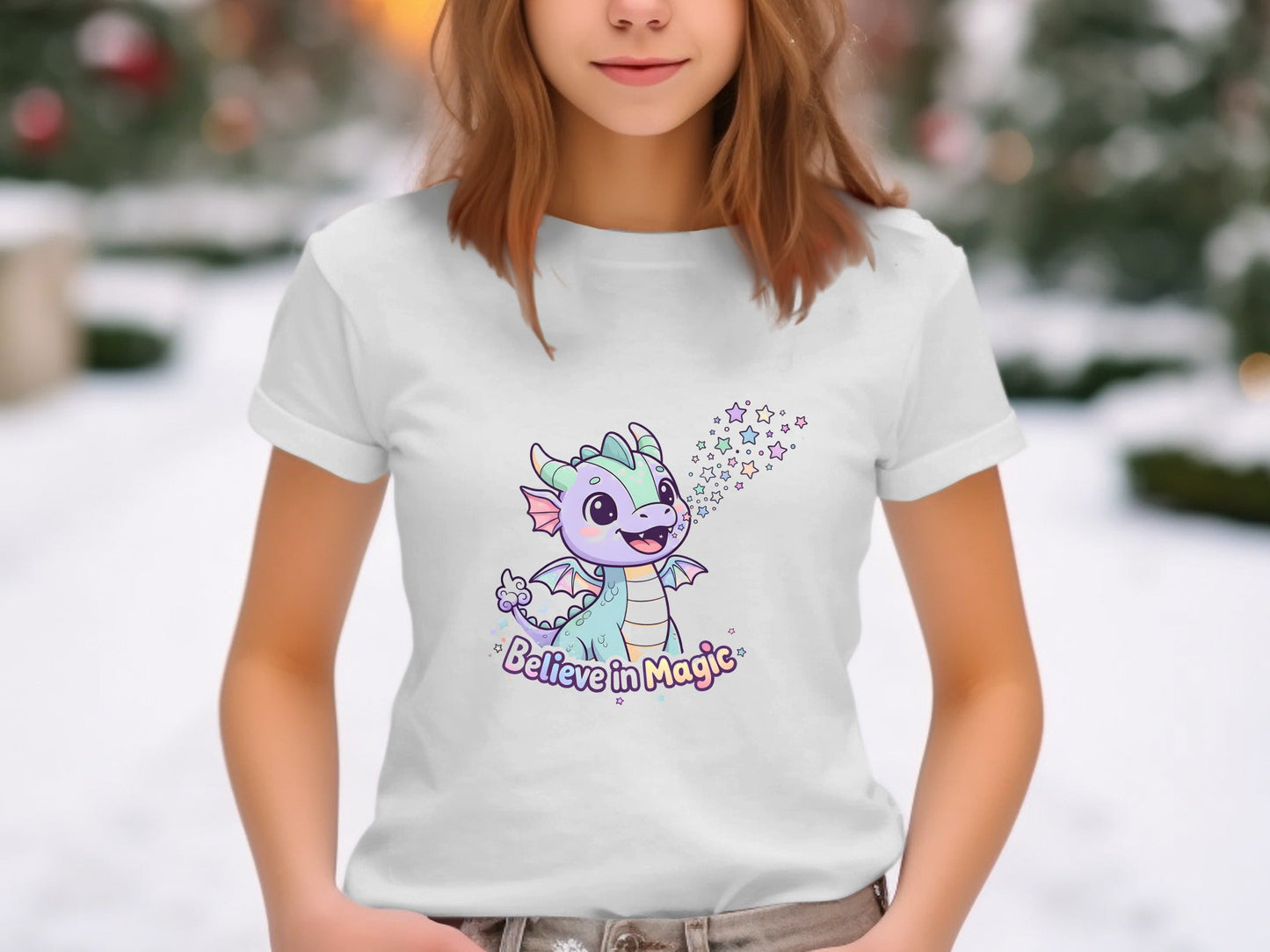 Believe in Magic Dragon T-Shirt - Sparkle & Stars Kids Tee