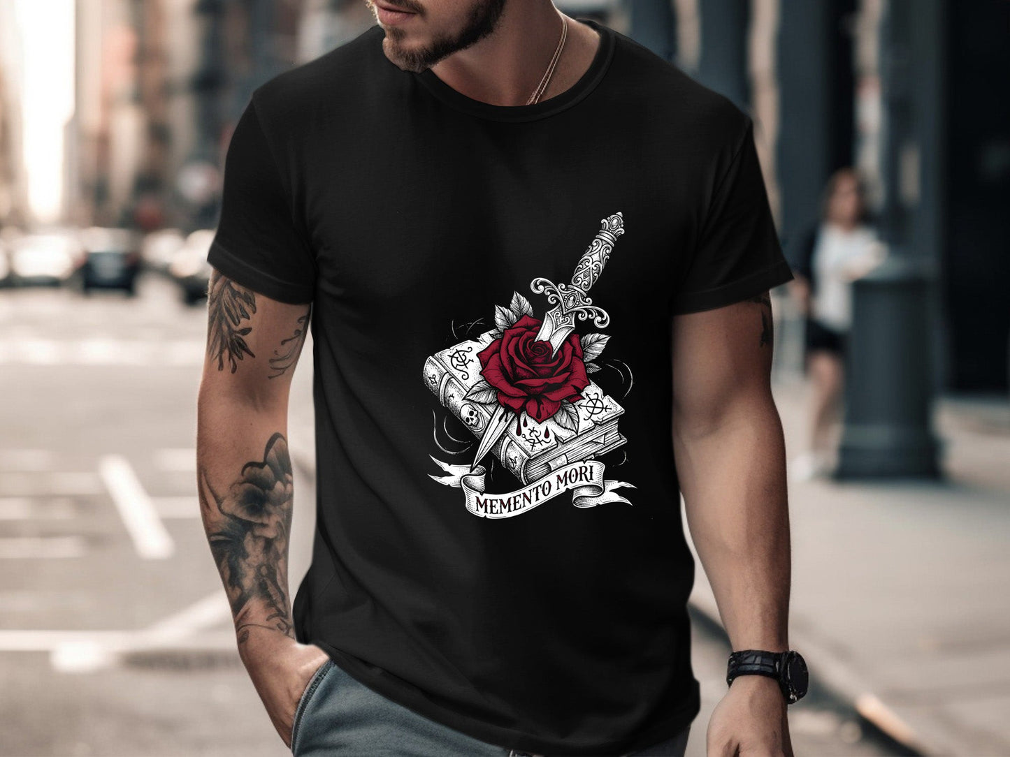Memento Mori Dagger & Rose T-Shirt  Graphic Tee
