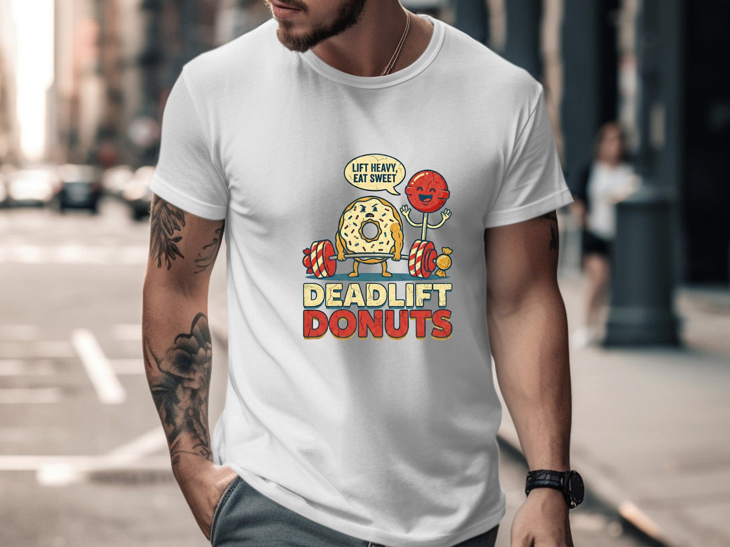 Deadlift Donuts Funny Gym T-Shirt - 'Lift Heavy Eat Sweet'