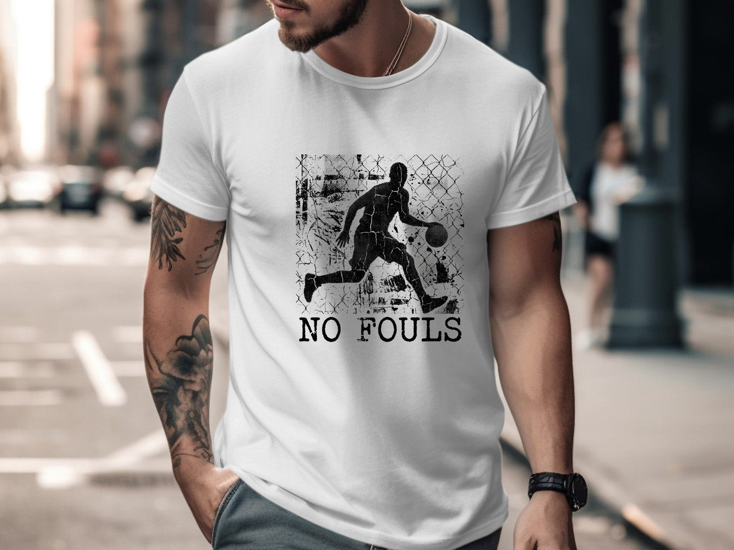 No Fouls Grunge Basketball Player T-Shirt