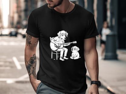 Dog Playing Guitar Sketch T-Shirt - Blues & Soul Music Graphic